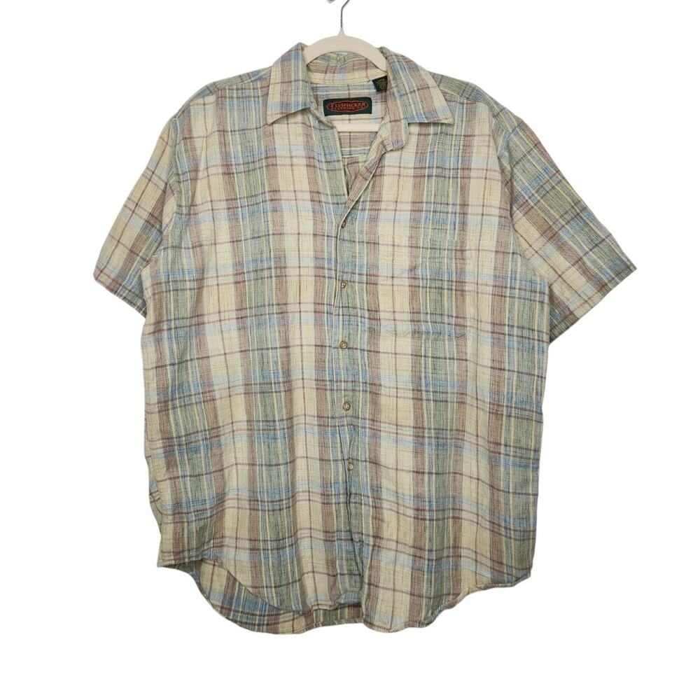 Vintage y2k 90s Golf Fishing Nature Outdoors Flyshacker Large Cotton Plaid